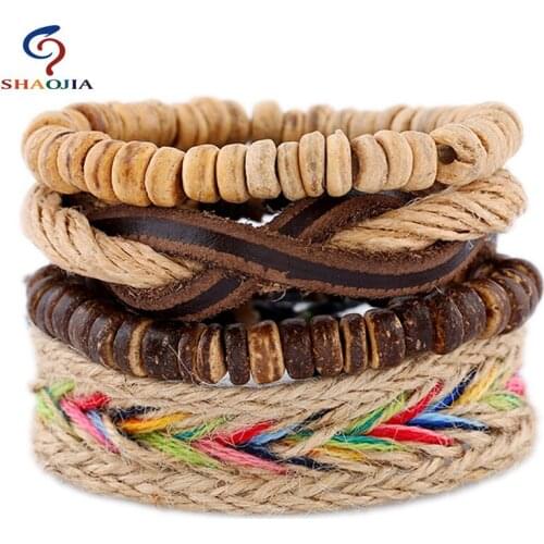 2017 Fashion Bohemian Handmade Coconut Shell Beads Wide Leather Bracelets & Bangles Wristband Jewelry Feminina