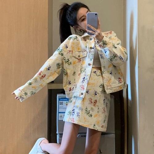 Cowboy Suit Female 2021 Autumn New Ins Two-piece Casual Jacket + Skirt Two-piece Female Jacket Dress Women