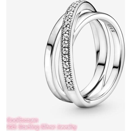 2021 Autumn Signature 100% 925 Sterling Silver Crossover Pave Triple Band Ring For Women Wedding Gift Original Jewelry