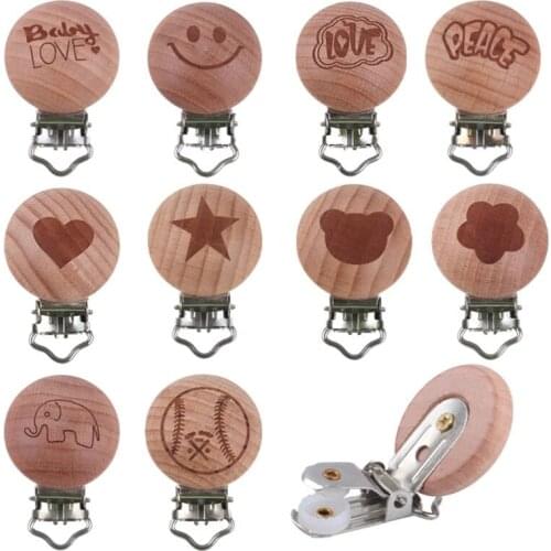 1PC Wooden Beech Pacifier Clips Baby Infants Soother Teether Safety Clasp Holder DIY Dummy Nipple Chain Accessories