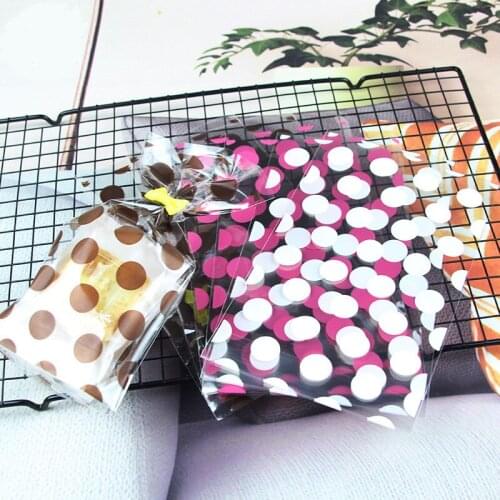 100pcs/lot Brown White Dot Gift Packaging Bag Candy Biscuit Bread Bag Christmas Sweets Wrapping Self Stand Plastic Bag For Gift