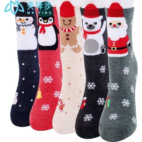 12 Pairs Per Set Winter Christmas Socks Cute Cartoon Santa Claus Female Socks Popular Female Socks
