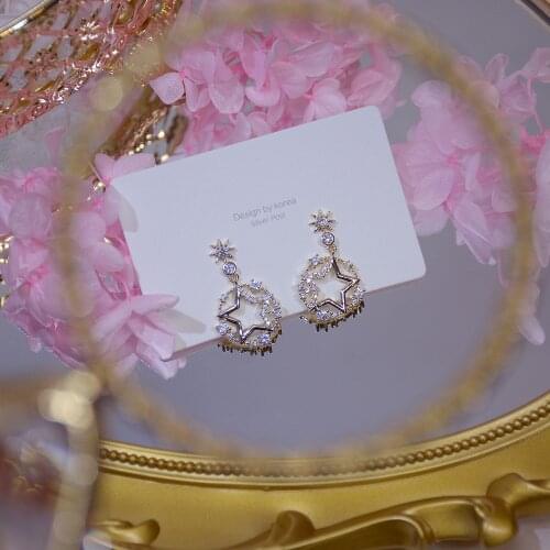 14k Real Gold Plated Jewelry Five-pointed Star Micro-inlaid Diamond Zircon Luxury Earrings for Woman Shine Holidy Simple Earring