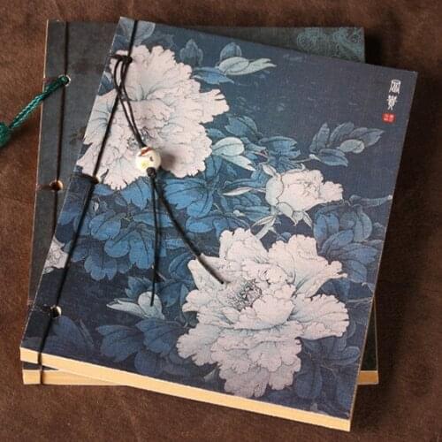 19.5*13.5cm Chinese Vintage Peony Note Book Chinese Ancient Style Diary Retro Flower Notebook For Kids Painting Kraft Sketchbook