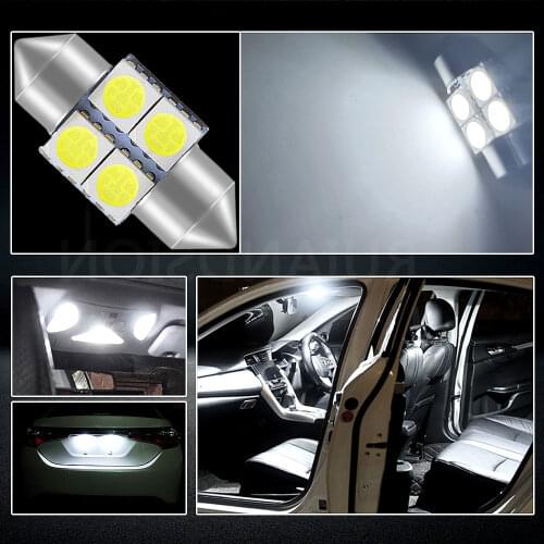2X Car Led Interior Reading Light Dome Festoon Bulb C5W 31mm 4SMD 5050 DC 12V Double Pointed Door Lamp Reading White License LED