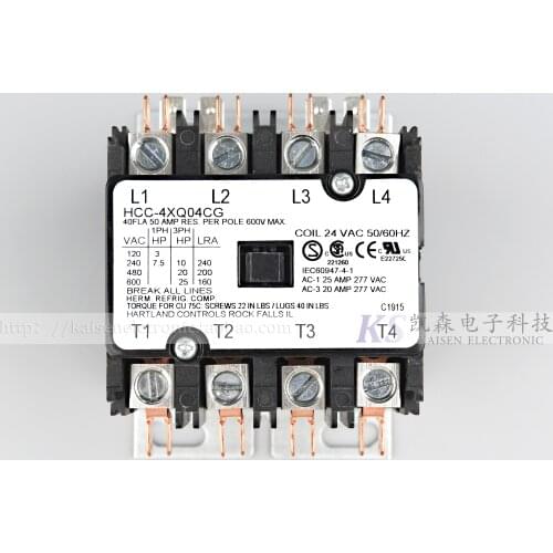 24VAC 40A HCC-4XQ04CG Hartland Controls UL CSA Quadrupole AC Contactor