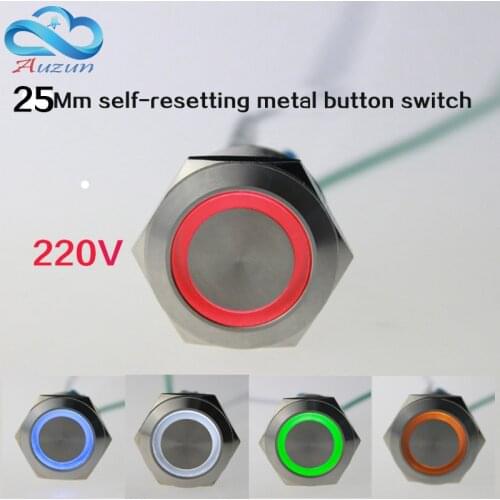 25mm Since the reset metal button with light switch voltage 220v current 5A250VDC waterproof rust red, yellow blue