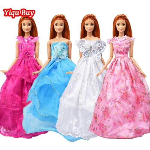 4 Pcs/set Beautiful Wedding Dress Princess Gown Fashion Evening Dress Various Colors Party Dress for 12 Inch Doll Accessories