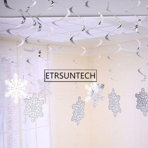 50sets PVC Merry Christmas Hanging White Snow Foil Swirl Banner Garland Christmas Decorations For Home New Year Party