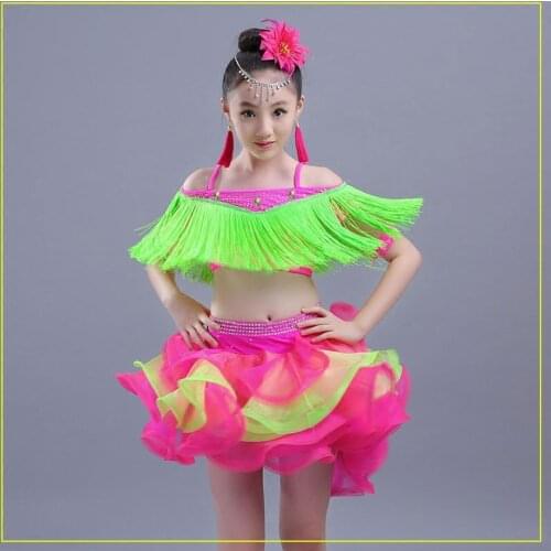 Tassel Ballroom Dancing Dresses Children Professional Latin Dance Dress for Girls Modern Salsa Cha Cha Samba Tango Dancewear