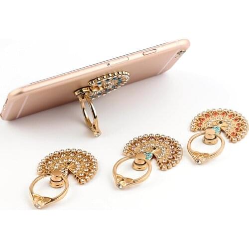 Shiny Diamond Peacock Shape Finger Stand 360 Degree Phone Metal Holder Ring for iPhone 5 6 6s 6plus 6splus 7 for Samsung Huawei