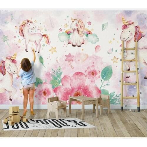 XUE SU Large custom mural wallpaper pink Nordic simple unicorn childrens room background wall covering