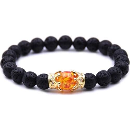 DOKOL 4 Colors Crown Strand Bracelets Natural Stone Beaded Bracelet Lava Stone Bracelets Healing Jewelry Gift For Her DKB0102