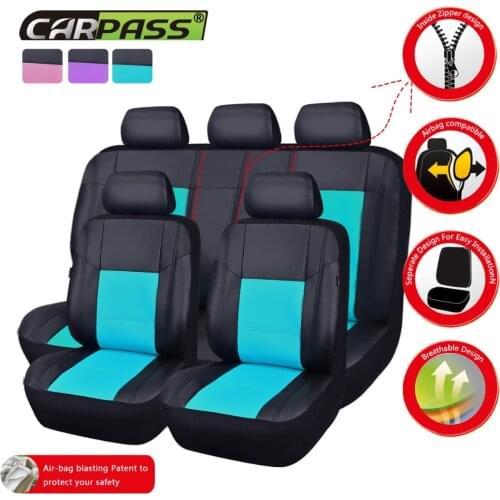 Car-pass Universal Car Seat Cover Side Airbag Compatible PU Leather Car Styling Interior Accessories Vehicle Seat Covers 7 color