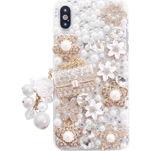 DIY Handmade Pearl Phone Case for iPhone 12 11 Pro Max mini X XS XR 6 6s 7 8 Plus 3D Flowers Girls Style Diamond cover