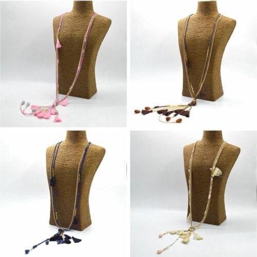 Color Vintage Statement Chain Long Necklace Tassels Pendants Women Knotted Pendants Fashion Jewelry Accessories N15552