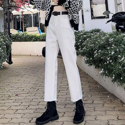 High Waist Denim Pants Casual Black White Plus Size Boyfriend Jeans Vintage Tassel Washed Harem Pants Skyblue Jeans Women 10425