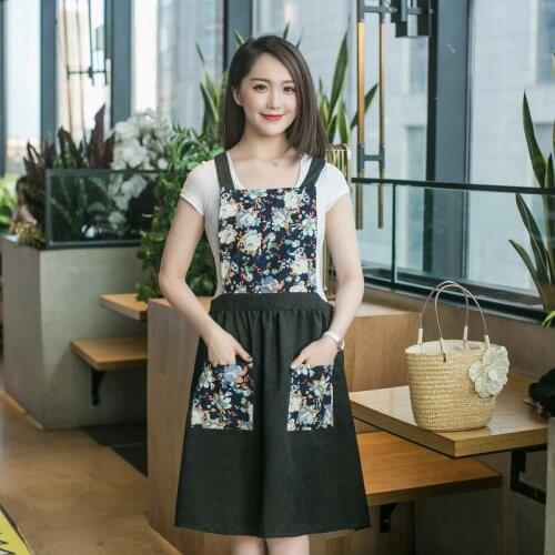 Strap apron fashion Korean hot pot shop overalls waist restaurant kitchen custom fashion apron sleeves
