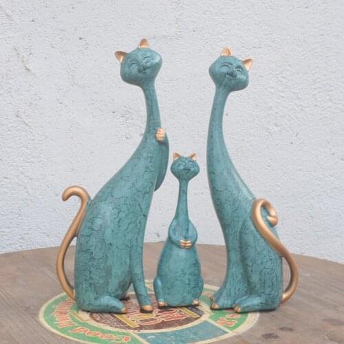 MODERN-STYLE CATS FIGURINES HAND-MADE FAMILY OF THREE CATS RESIN CRAFTS HOME ORNAMENTS OFFICE BUSINESS DECOR GIFTS L3052