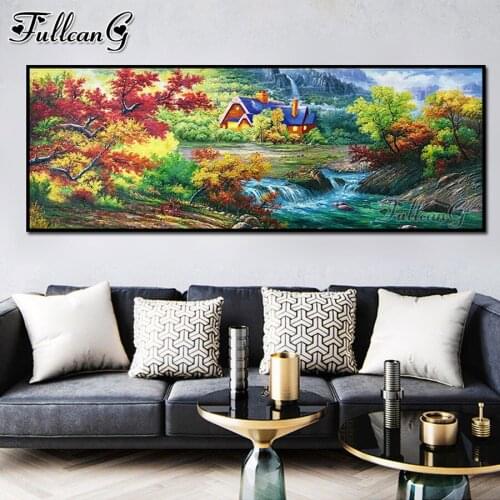 FULLCANG Natural scenery river 5d large diy diamond painting cross stitch full drill rhinestone embroidery kits decor FG0227