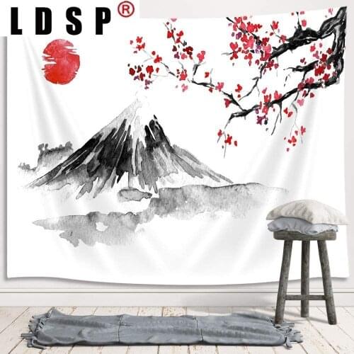 LDSP Tapestry Cherry Blossoms Mount Fuji Wall Hanging Fabric Mural Background Cloth Wall Rugs Towel Beach Blanket Dorm Home Deco
