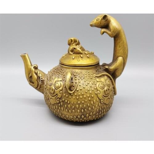 China Brass Statue Luck Wealth Rat Pot Metal Crafts Home Decoration