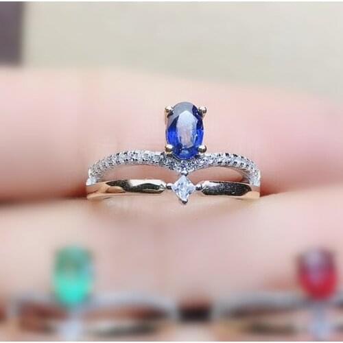 Natural real sapphire or ruby or emerald ring Per jewelry 925 sterling silver 4*6mm 0.6ct gemstone Fine jewelry J211238