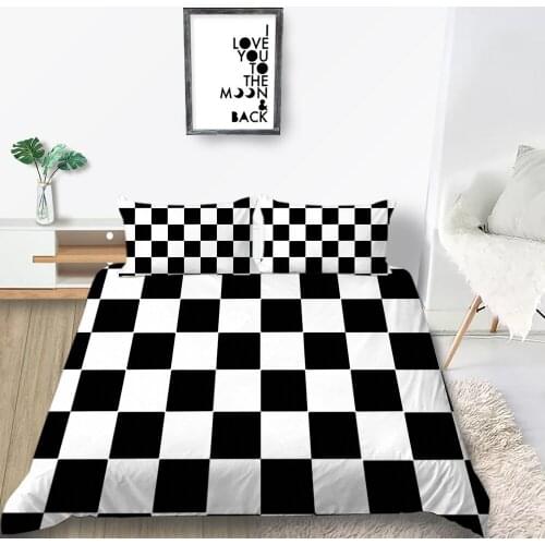 Thumbedding Black And White Grid Bedding Set Simple Classic Duvet Cover Comfortable King Queen Twin Full Single Double Bed Set