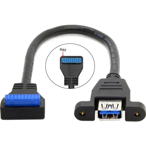 USB 3,0 Single Port EINE Weibliche Schraube Montieren Typ zu Up Abgewinkelt Motherboard 20pin Header Kabel 20cm