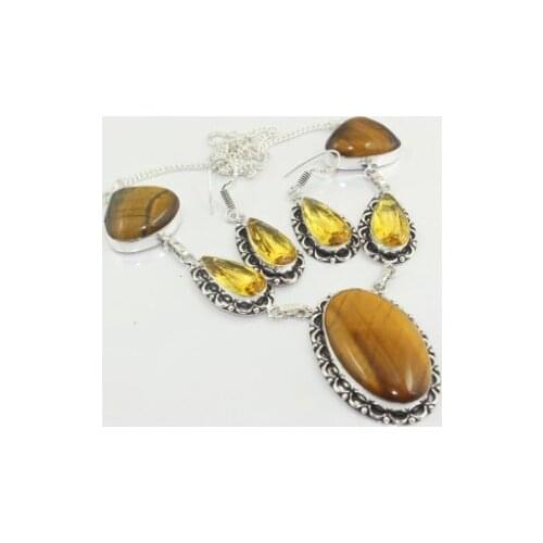 Honey Dendrite & Biwa Pearls Necklace Earings Silver Overlay over Copper , 46.8cm, N99999