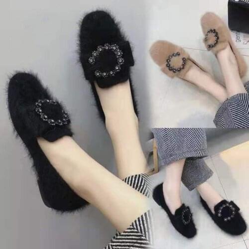 Fashion Plush Winter Women Loafers Slip on New Womens Flat Sneakers Fur High Quality Female Casual Flat Shoes