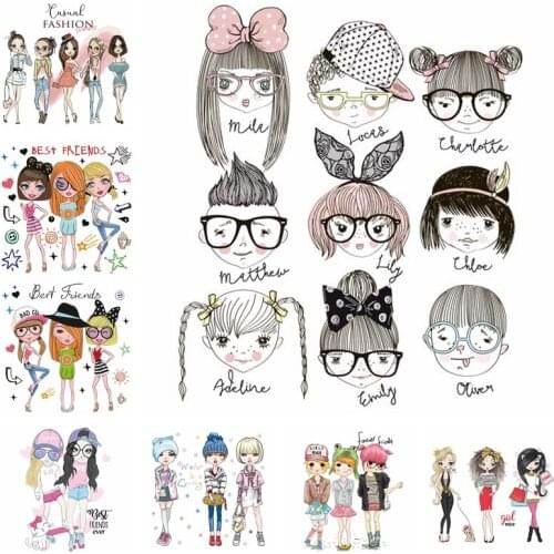 Fashion Girl Iron On Heat Transfer Cute Girl Thermal Hot Vinyl Stickers T-shirt Clothes DIY Patches For Clothing Iron Stickers