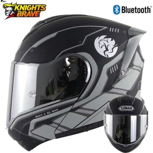 SOMAN Motorcycle Bluetooth Helmet Flip Up Visor Dual Lens Casco Moto Men Helmet Motorcycle Motorbike Motocross Helmets ECE