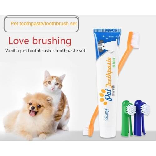 Four-piece Pet Toothpaste Toothbrush Set Oral Cleaning Supplies Cat Dog Beef Vanilla Flavor Toothpaste Pet Grooming Tool
