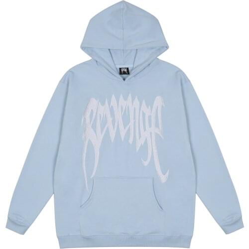 New Kiryaquy REVENGE Embroidery Skull Pullover Hoodies Hoody hooded Sweatshirts velvet Cotton Drake Thick Fleece Street A72