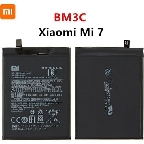 Xiao mi 100% Orginal BM3C 3070mAh Battery For Xiaomi 7 Mi 7 Mi7 BM3C High Quality Phone Replacement Batteries