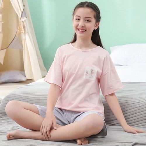 Teenager Boys Girls Pajama Sets 2pcs Short Sleeve Cotton Set Sleepwear Children Pajamas Rainbow Pyjamas For Kids 6 8 12 14 16Y