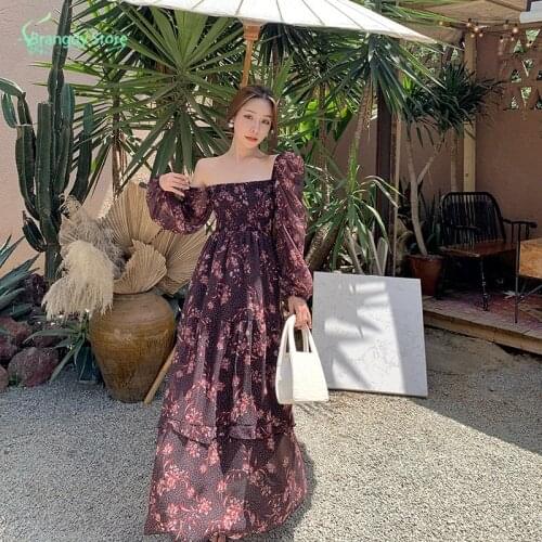 Elegant Cottagecore Women White French Puff Sleeve Chiffon Dress Korean Japan Style Sweet Vintage Retro Summer Dress 2021