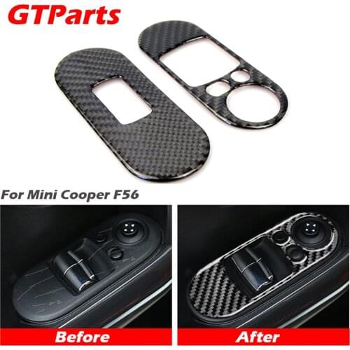 GTPARTS Real Carbon Fiber Mini Cooper F56 Door Window Lifter Switch Control Panel Sticker Interior Trim Stickers for Mini Cooper