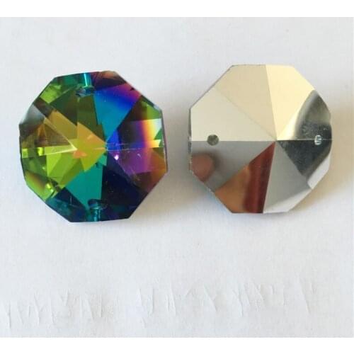 Plated silver 20pcs 30mm K9 Crystal rainbow Octagon Beads 2 Holes crystal DIY Curtain Beads Glass Prisms parts for bar lamp