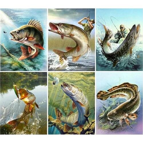 Full Square Round Diamond Painting Fish Cross Stitch Diamond Embroidery Animal Rhinestone Kit Diy Diamond Mosaic Home Decor