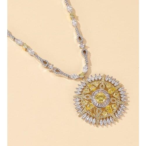 Luxury Women Artificial diamond topaz stone Yellow flower pendant cubic Zircon necklace party jewelry 2021 trend