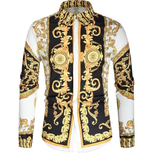 Vintage Printed Long-sleeved Shirts for Men 2021 Autumn New Style Business Casual Shirt Fashion Mens Clothing European Size 4XL