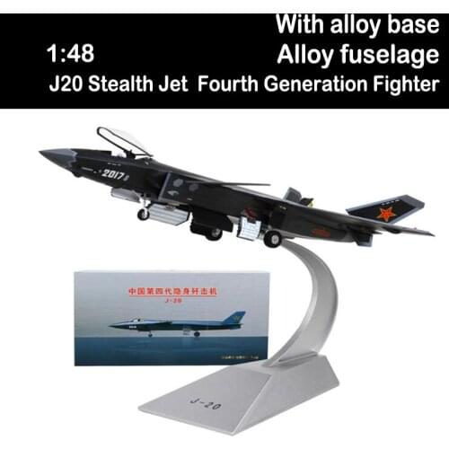 1:48 Black Stealth Jet Alloy Fourth Generation Fighter Plane 20 J20 Static Simulation Aircraft Model Toys Static adult souvenirL