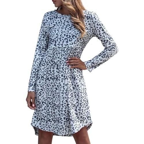 Sexy Dress Leopard O-Neck Sling Dress Maxi Dresses Women Summer Long Sleeve Beach Long Dress Robe Tops Dress Vestido Oodji