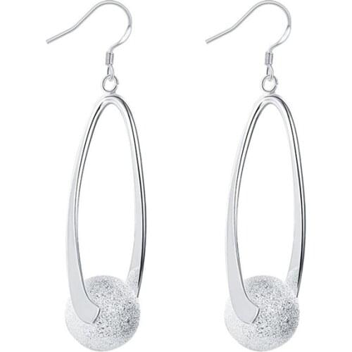 Silver 925 Jewelry Earrings Long Sanding Ball Earring For Women Wedding Fashion Jewelry Gift