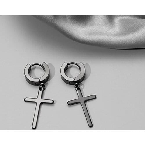 Punk Stainless Steel Jewelry Black Gold Silver Color Cross Drop Earrings For Women Korean Geometric Hanging Dangle Earring