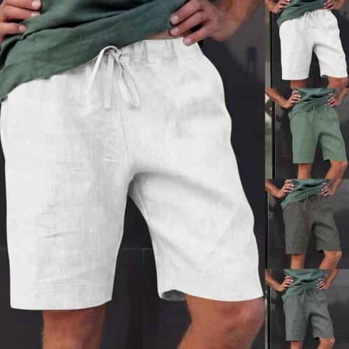 2021 New Mens Casual Fashion Flax High Quality Shorts Linen Solid Color Short trousers Male Summer Beach Breathable Flax Shorts