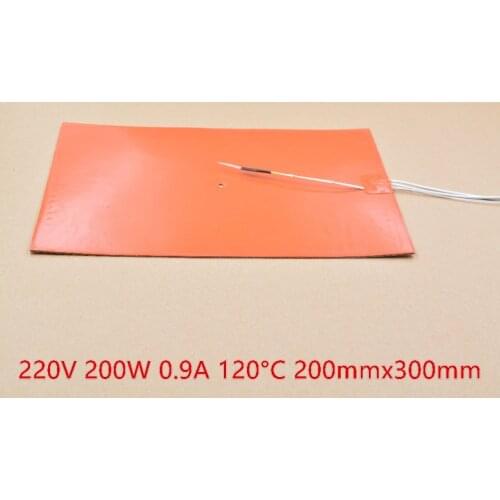 Silicone heating pad heater 220V 200W 200mmx300mm hole 5mm for 3d printer heat bed