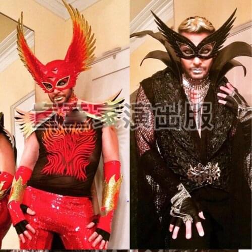 Strong men black red Caster bar gogo muscle man stage show clothing Sexy flame baron costume